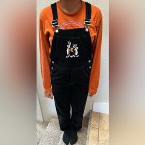 Vintage 90s Warner Bros Extra-Small Bugs
Bunny Tweety Bird Overalls Black